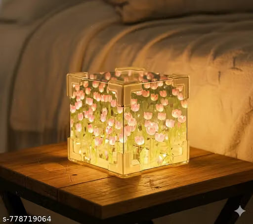 Tulip Cube Mirror Lamp – 20 LED Flowers