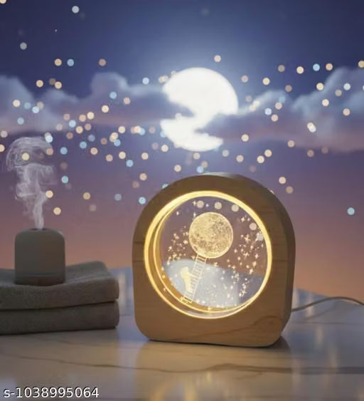 Lunar Semi-Circle Wooden LED Night Lamp